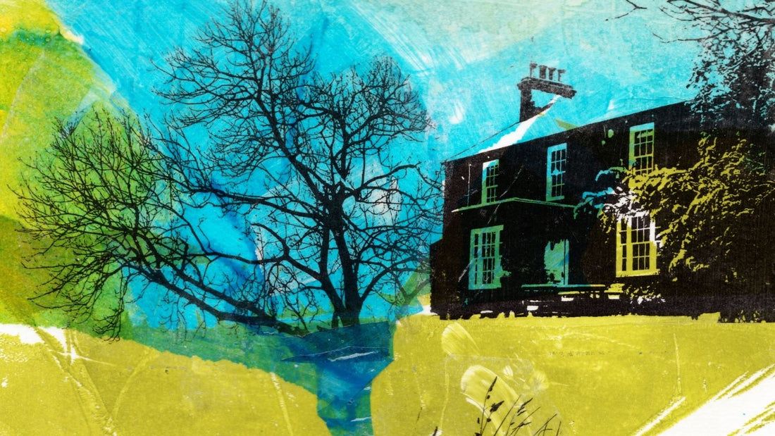 original artwork showing a home and trees