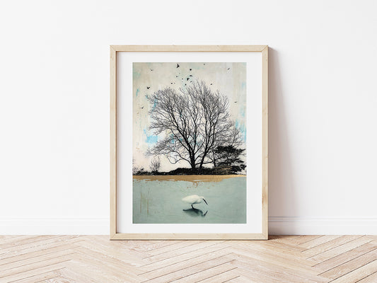 Fine Art Print, A Perfect Balance, trees, little Egret